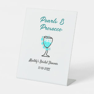 Signe De Table Perles et prosecco douche de mariée bleu noir nom 
