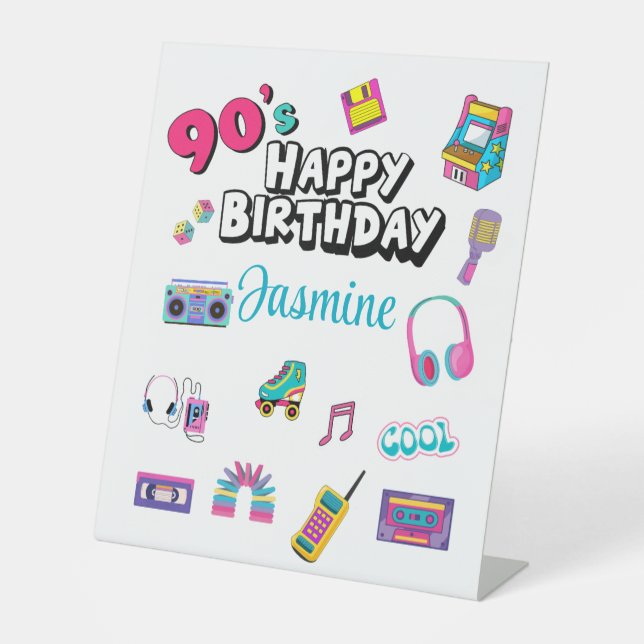 Signe De Table Personalized 90’s Themed Happy Birthday Table Sign (Recto)