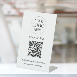 Signe De Table Personalized Business Logo QR Code Simple Modern
