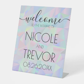 Signe De Table Personnalisé Géométrique Iridescent Bienvenue Mari