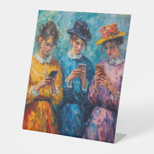 Signe De Table Personnes du 19e siècle utilisant des smartphones