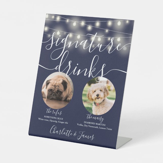 Signe De Table Pet Chien Signature Boissons Chaîne Lumières Marin (Recto)