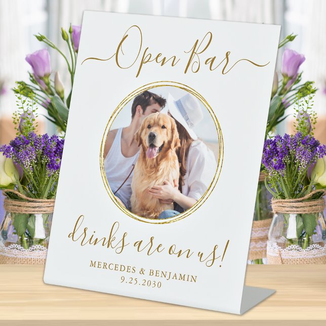 Signe De Table Pet Dog Mariage Open Bar Boissons d'or personnalis (Créateur téléchargé)