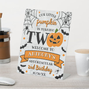 Signe De Table Petit Citrouille à deux heures d'Halloween 2e anni