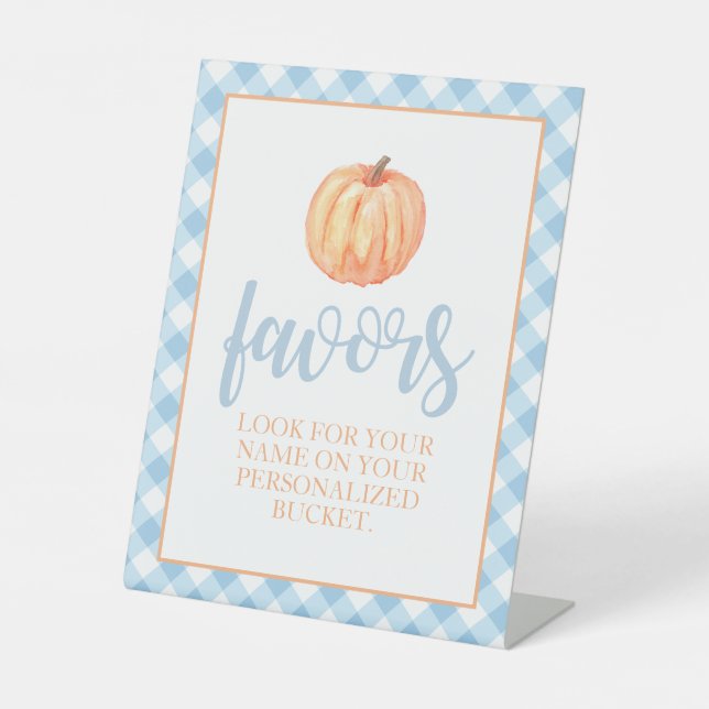 Signe De Table Petit Citrouille Pastel bleu automne Anniversaire  (Recto)