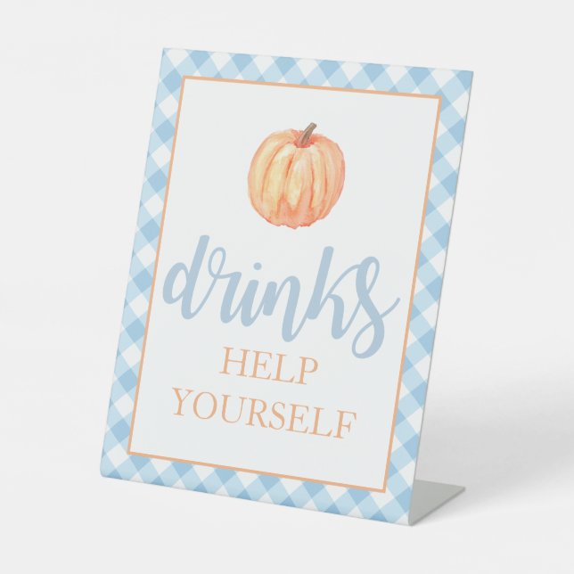Signe De Table Petit Citrouille Pastel bleu Automne Anniversaire  (Recto)