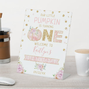 Signe De Table Petites filles Citrouilles 1er anniversaire Affich
