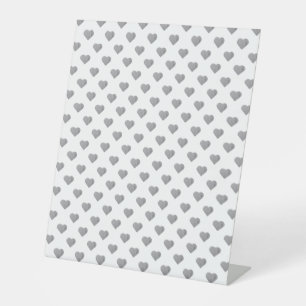 Signe De Table Petits Coeurs Gris Béton Symétrique sur Blanc