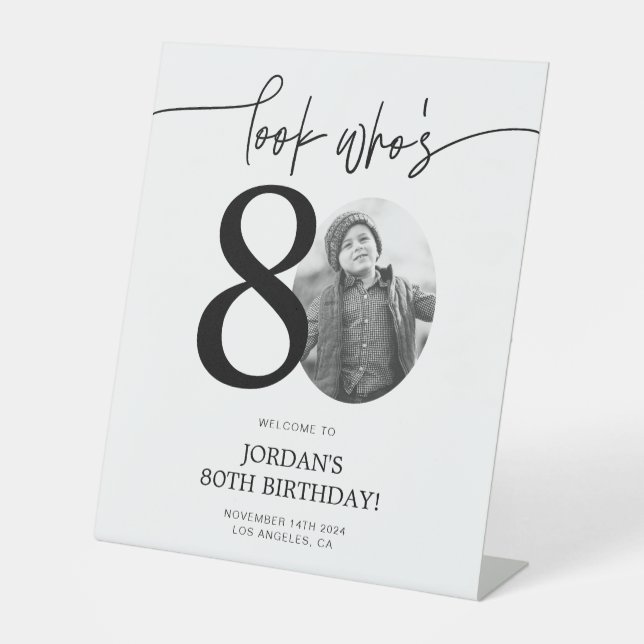 Signe De Table Photo 80th Birthday Affiche de bienvenue | Regarde (Recto)