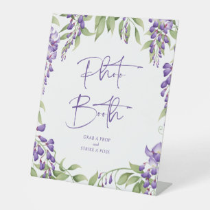Signe De Table Photo Booth Purple Floral Script Mariage