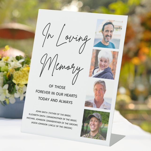 Signe De Table Photo Collage de noms personnalisés Mariage Table  (Photo Collage Custom Names Wedding Memorial Table Pedestal Sign
)