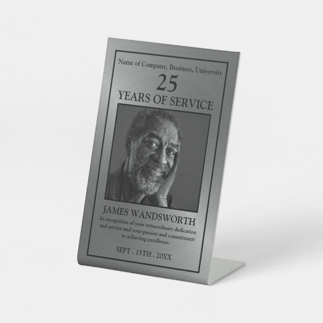 Signe De Table Photo d'argent/personnalisée - Prix de l'employé (Recto)