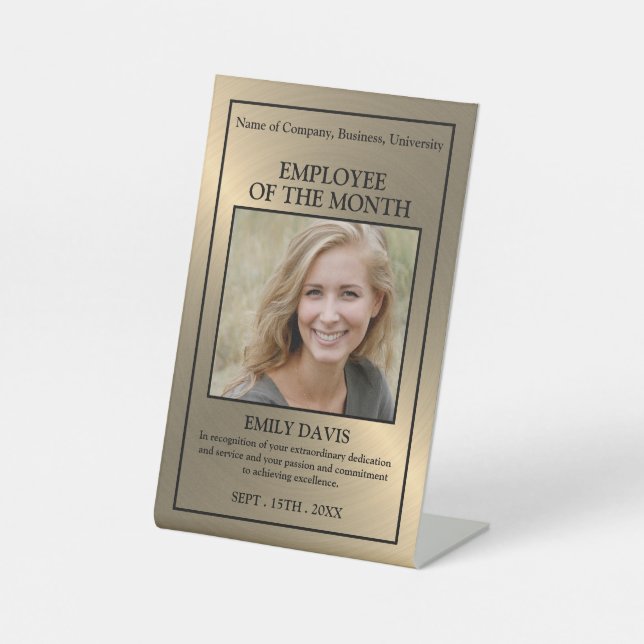 Signe De Table Photo d'or/personnalisée - Prix des employés (Recto)