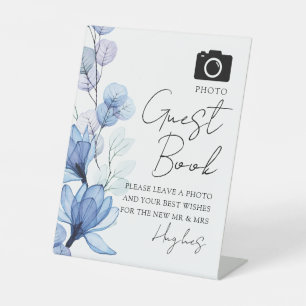 Signe De Table Photo Livre d'invité Dusty Blue Floral Mariage