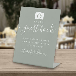 Signe De Table Photo Livre d'invité Sage Green Signature Script