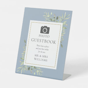 Signe De Table Photo Livre d'or Aquarelle Verdure Dusty Blue