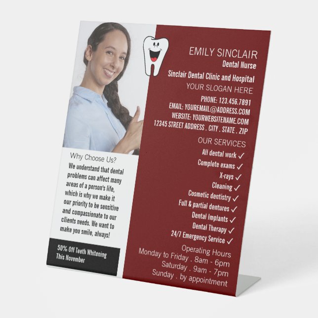 Signe De Table Photo personnalisée, dentisterie, Publicité pour l (Recto)