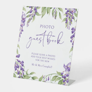 Signe De Table Photographie Livre d'invité Purple Floral Script M