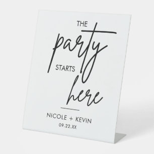 Signe De Table Pied de bienvenue de mariage "La fête commence ici