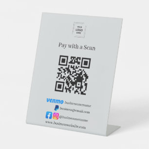 Signe De Table Piedestal de code QR Venmo PayPal gris pour numéri