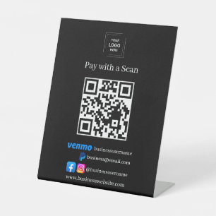 Signe De Table Piedestal de paiement par scan de code QR Black Ze