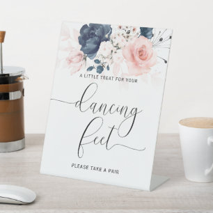 Signe De Table Pieds de danse Mariage bleu marine et rose vif