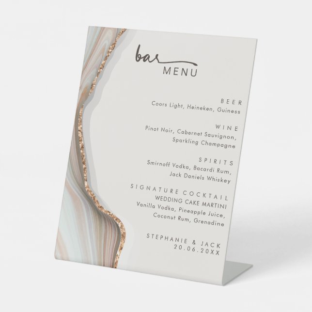 Signe De Table Pierre Marbre Agate Mariage Boissons Bar Menu (Recto)