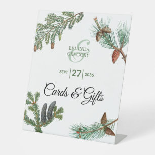 Signe De Table Pin Rustique Vert Mariage Cartes & Cadeaux