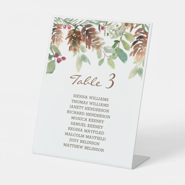 Signe De Table Pin vert d'hiver et Holly (Recto)