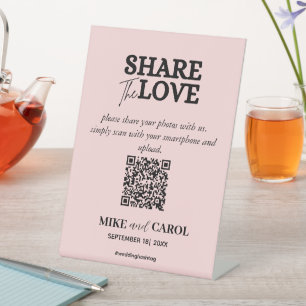 Signe De Table Pink Blush Partager L'Amour Photo Qr Code Mariage