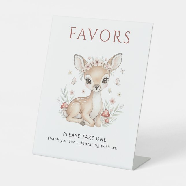 Signe De Table Pink Blush Woodland Deer Girl Favors Baby Shower  (Recto)
