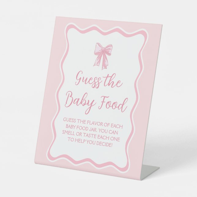 Signe De Table Pink Bow Baby shower Guess Baby Food Game (Recto)