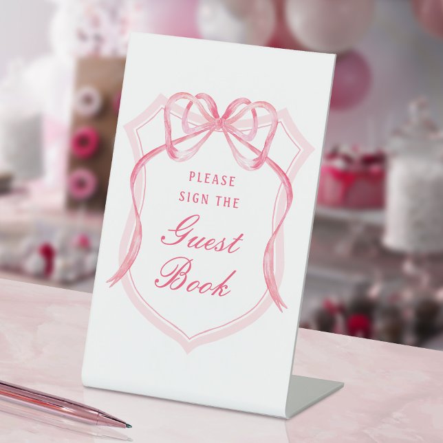 Signe De Table Pink Bow Crest Livre d'invité Signal de piédestal (Créateur téléchargé)