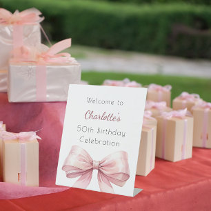 Signe De Table Pink bow élégant anniversaire bienvenue