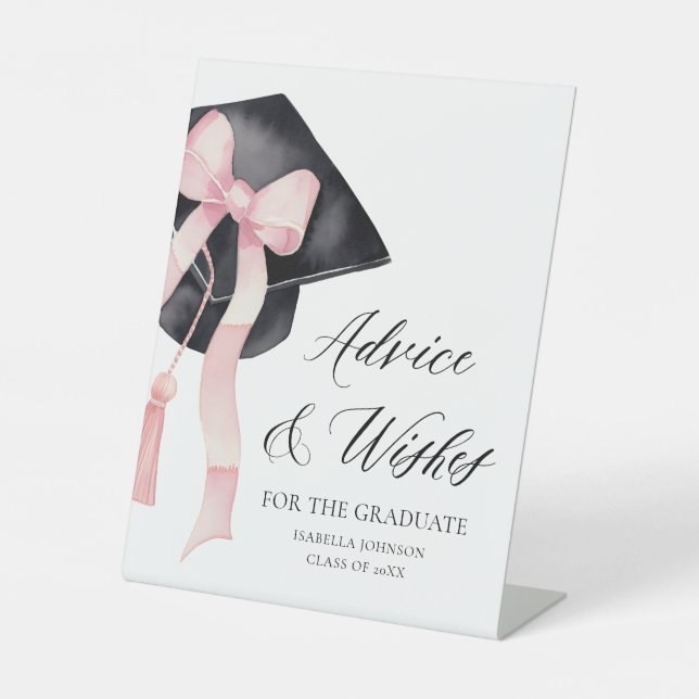 Signe De Table Pink Bow Grad Party Graduation Conseils et souhait (Recto)