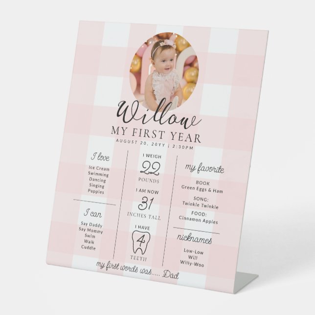 Signe De Table Pink En vichy Premier anniversaire jalon Calendrie (Recto)