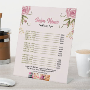 Signe De Table Pink Floral Beauty Nail Salon Prix du menu