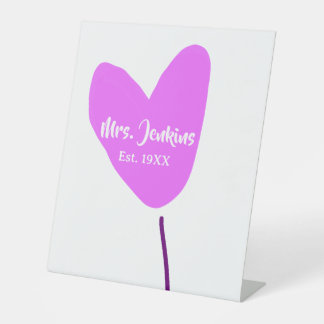 Signe De Table Pink heart balloon Mrs add name est. Add year love