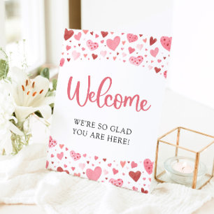 Signe De Table Pink Hearts Valentine Baby shower Affiche de bienv