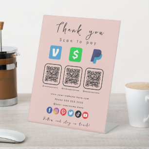 Signe De Table Pink moderne multi QR Code Paypal Venmo Cash App