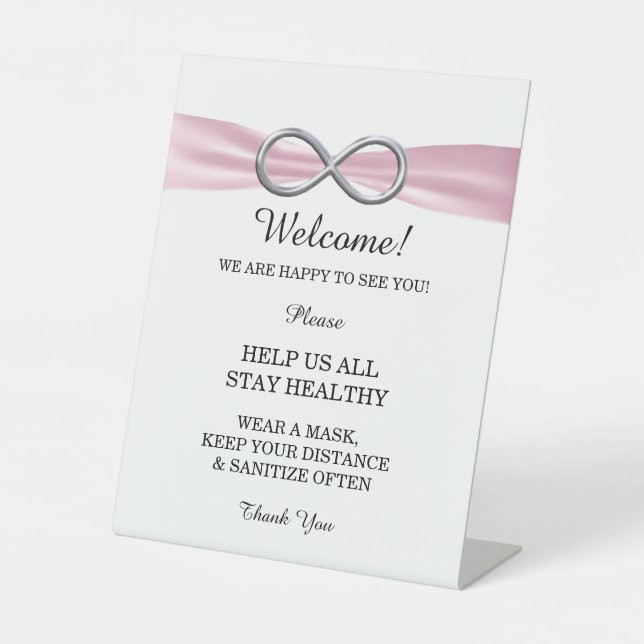 Signe De Table Pink Ribbon Silver Infinity Sécurité Mariage (Recto)