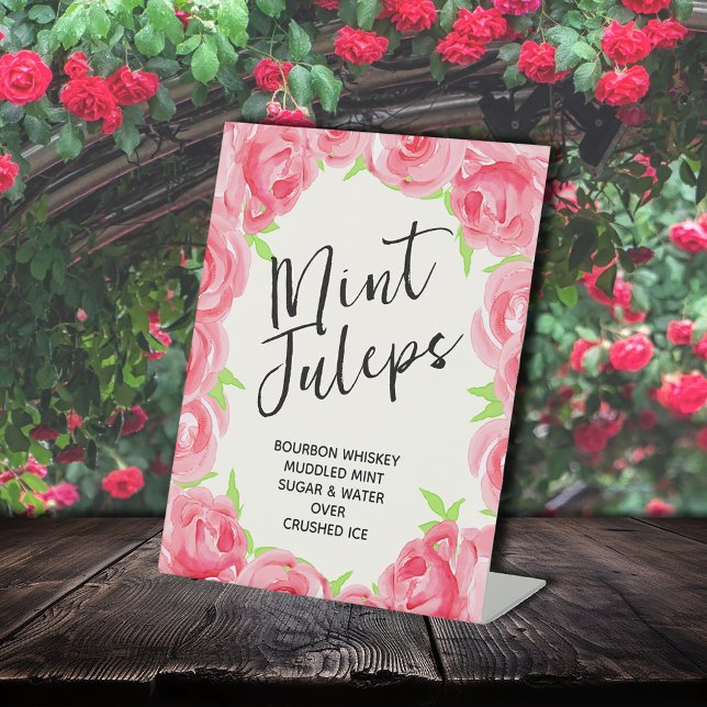 Signe De Table Pink Roses Mint Juleps Derby Party (Pink Roses Mint Juleps Derby Party Pedestal Sign)