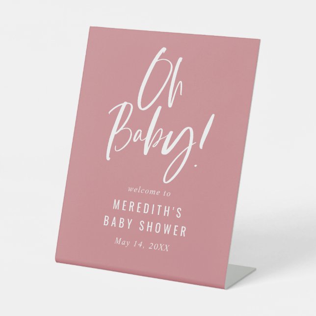 Signe De Table Pink Simple Calligraphie Baby shower neutre (Recto)