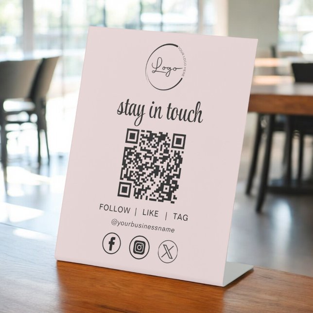 Signe De Table Pink Social Media QR Code Business Logo (Créateur téléchargé)