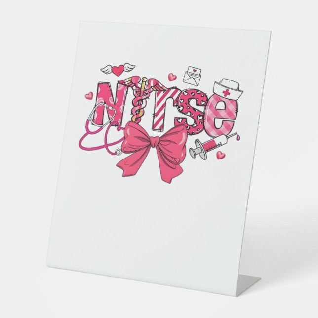 Signe De Table Pink Valentine Nurse, Valentine Coquette Bow Overs (Recto)