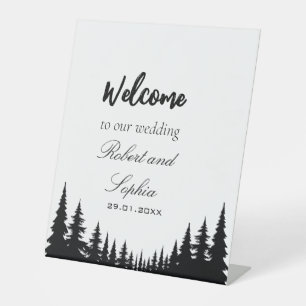Signe De Table Pins noirs et blancs Mariage d'hiver