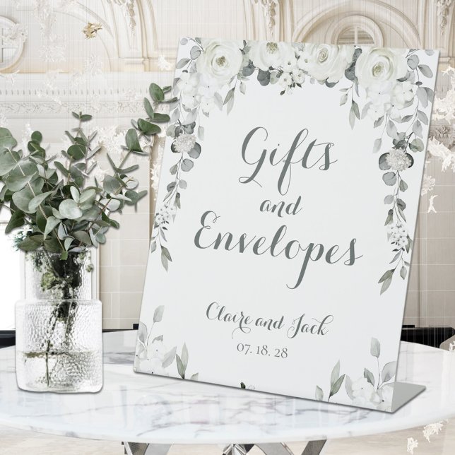 Signe De Table Pivoine blanche verdure argentée 2 Cadeaux et enve (Créateur téléchargé)