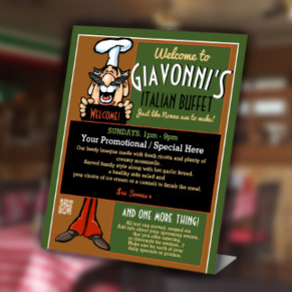 Signe De Table Pizzeria Restaurant Italien Spécialités Menu Promo