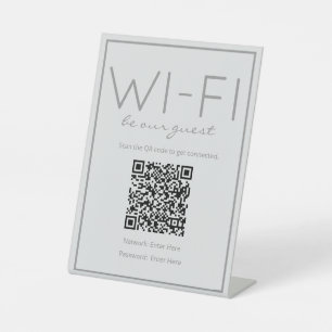 Signe De Table Plage côtière Gris Wi-Fi QR Code Guest Table Sign