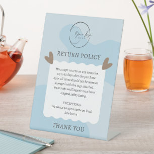 Signe De Table Plate-forme de politique de retour de produit bleu